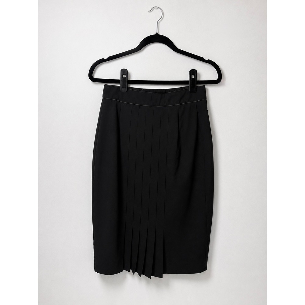 Catherine Malandrino Black Pleated Pencil Skirt Wool Blend Office Workwear 4